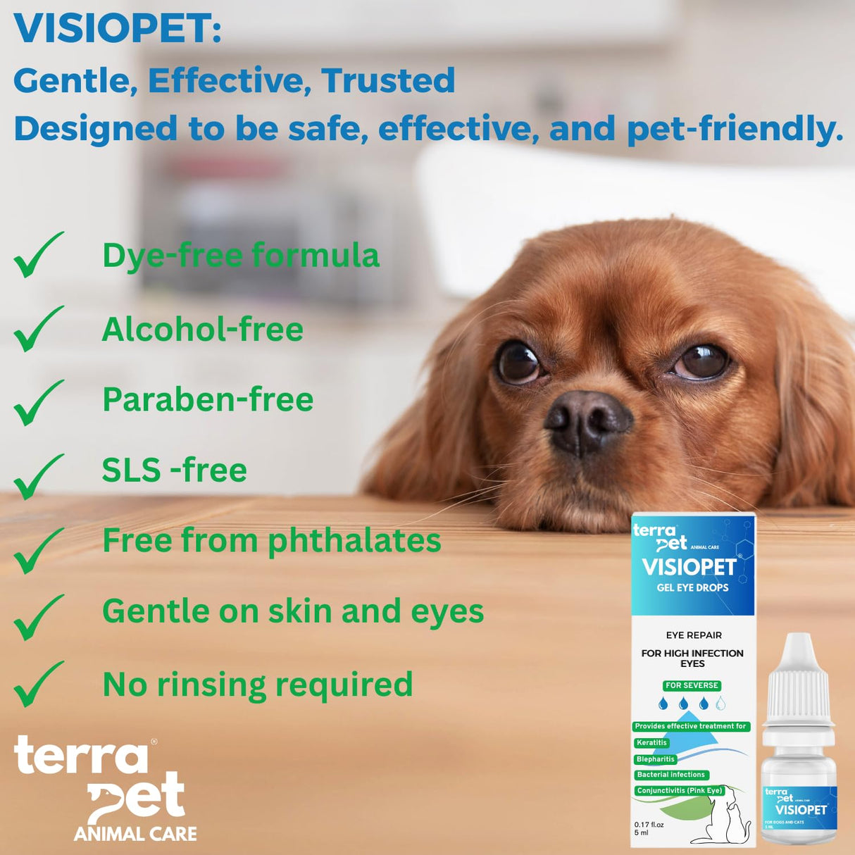 TERRAPET Visiopet Pet Eye Drops - Eye Drops for Dogs and Cats Vet-Recommended Dog Eye Infection Treatment to Soothe Infection Allergy,Relieve Dry Eyes Pink Eyes, Pet Tear Stain Cleaner 1/8 oz /5 ml