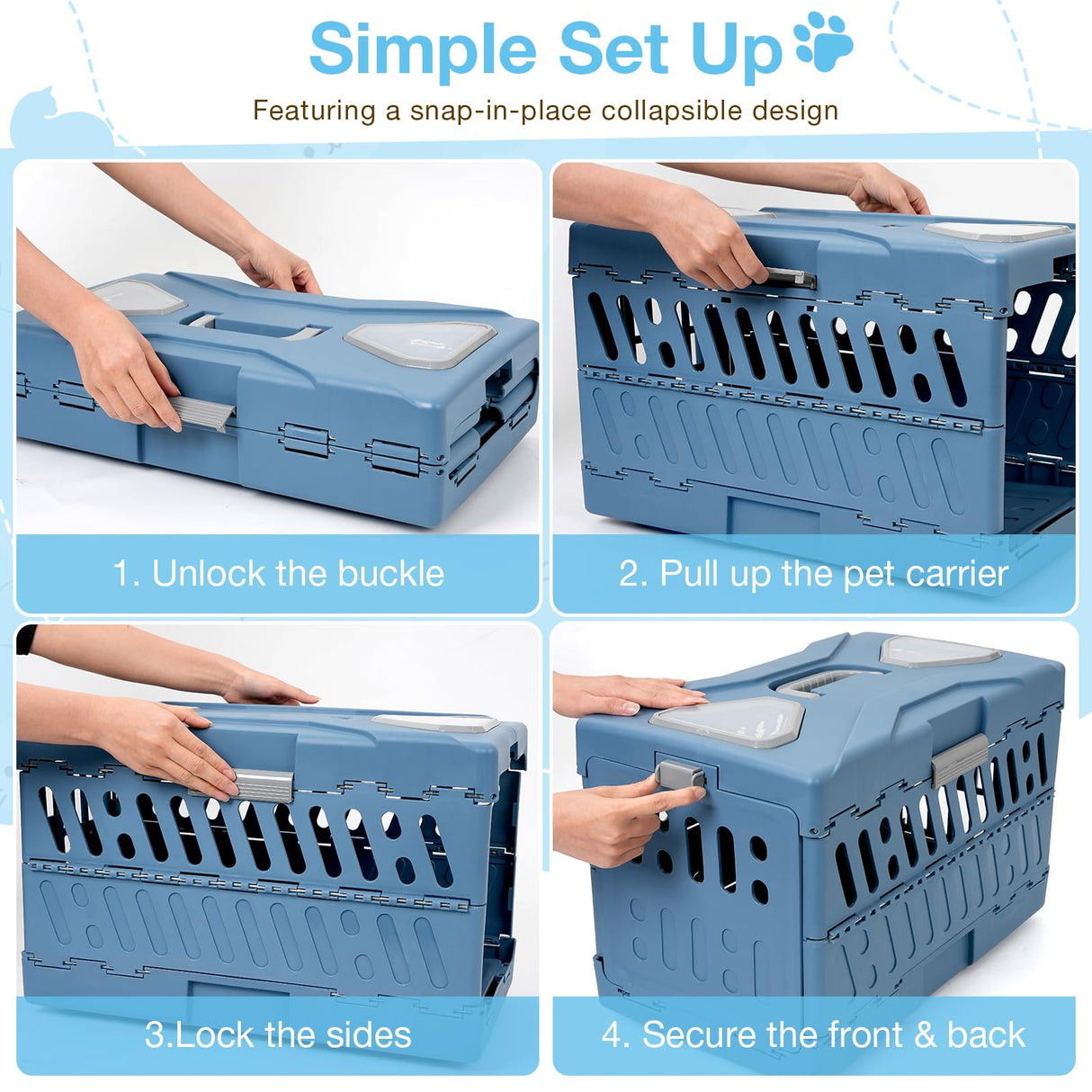 Pet Carrier for Cats & Small Dogs, Foldable & Durable Hard Cat Carrier Plastic, 2-Door 360° Ventilation Clear Top Pet Travel Kennel Crate for Longer Traveling Upto 22Lbs (22.0" L x 13.0" W x 14.6" H)