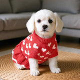 LIEVUIKEN Dog Sweater, Knitted Heart Pattern Puppy Sweaters for Small Medium Large Dogs, Girl Boy Winter Warm Soft Pet Clothes, Christmas Holiday New Year Pet Outfit Dog Apparel(Pink Hem, L)