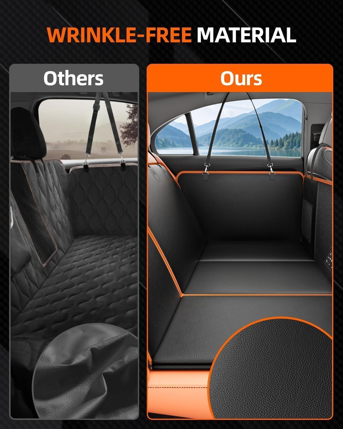 6-in-1 Leather Dog BackSeat Extender, Hard Bottom 40/60 Split Waterproof Car Back/Front Seat Cover, Rear Hammock Carseat Protector, Large Size Pet Mat for SUV/Truck/Cargo, Vehicle Bed Travel Accessory