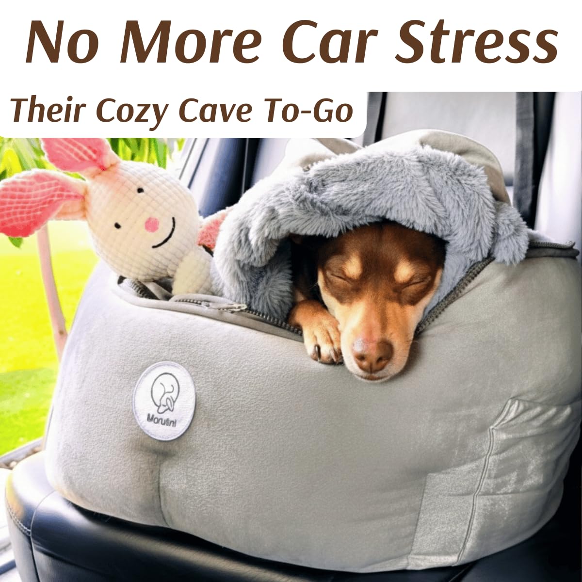 MORULINI Orthopedic Dog Car Seat for Small Breeds - Original Calming Burrow Nest for Car Anxiety Relief - 6” Memory Foam Booster & Travel Bed - for Dogs Under 25lbs, Frenchie, Chihuahua