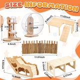 Sonwyoung 6 Pcs Hamster Toys Set, Maze Wood House, Climbing Ladder Wooden Bridge Tunnel Toy Platform Silent Exercise Running Wheels and Water Bottle Set for Rat Guinea Pig Habitat Cage(Basic)