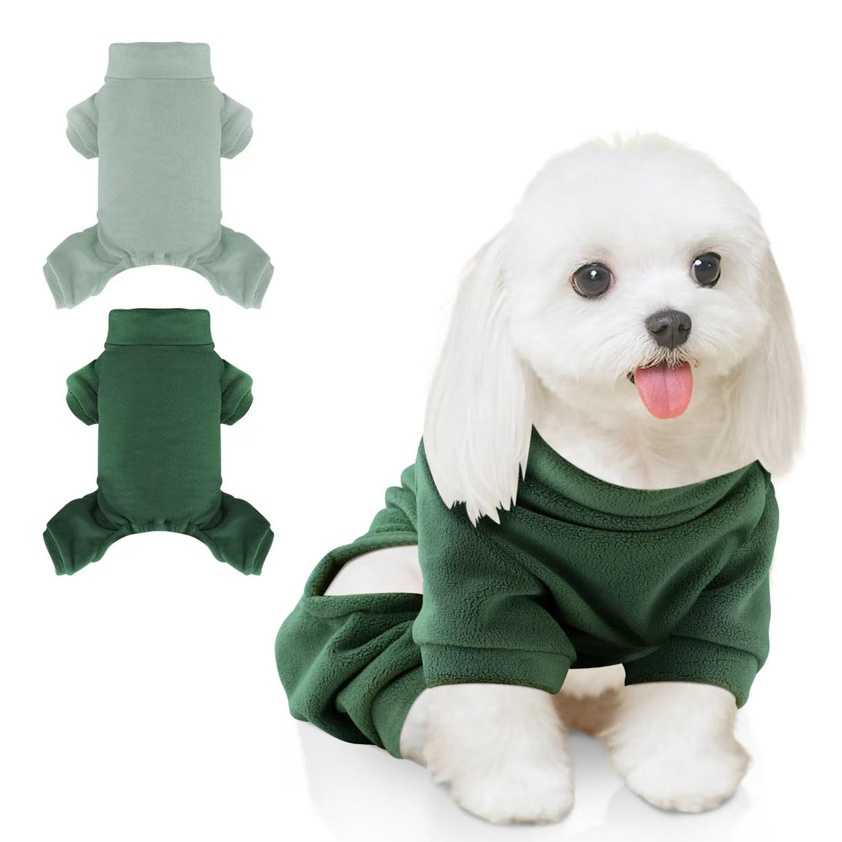 Fleece Dog Pajamas 2 Pack,Turtleneck Thermal Dog Pjs Dog Jumpsuit Pet Outfits Warm Dog Onesie Soft Puppy Clothes for Small Sized Dogs and Cats (Green, XL)