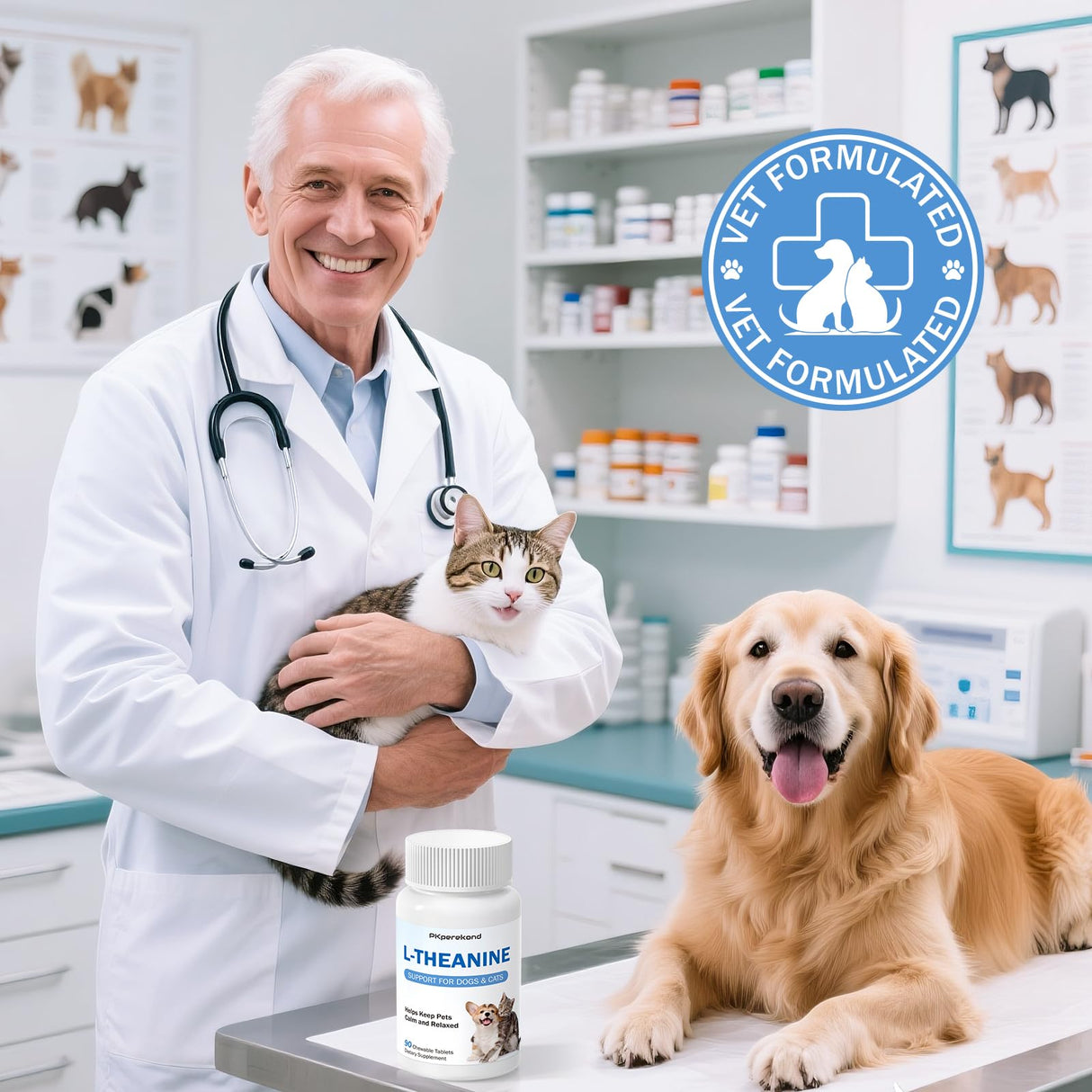 L-Theanine Supplement for Dogs and Cats, 50mg, 90 Chewable Tablets, Helps Keep Pets Calm & Relaxed
