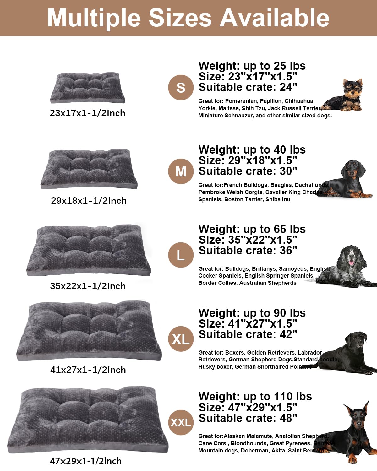 EMSLX Dog Bed, Washable Cozy Plush Dog Crate Beds, Soft Comfy Kennel Pad Anti Slip Pet Sleeping Mat for Large, Jumbo, Medium, Small Dogs Breeds (29.0 L x 18.0 W x 1.5 Th Inches, Dark Grey)