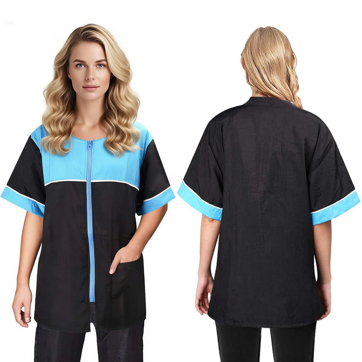 Noverlife Pet Grooming Jacket with Zipper, Large Size, Lightweight Hair Repellent Shirt Style Pet Groomer Smock for Dog Cat Grooming Pet Bath, Hair Salon Barber Hairdresser Work Clothes