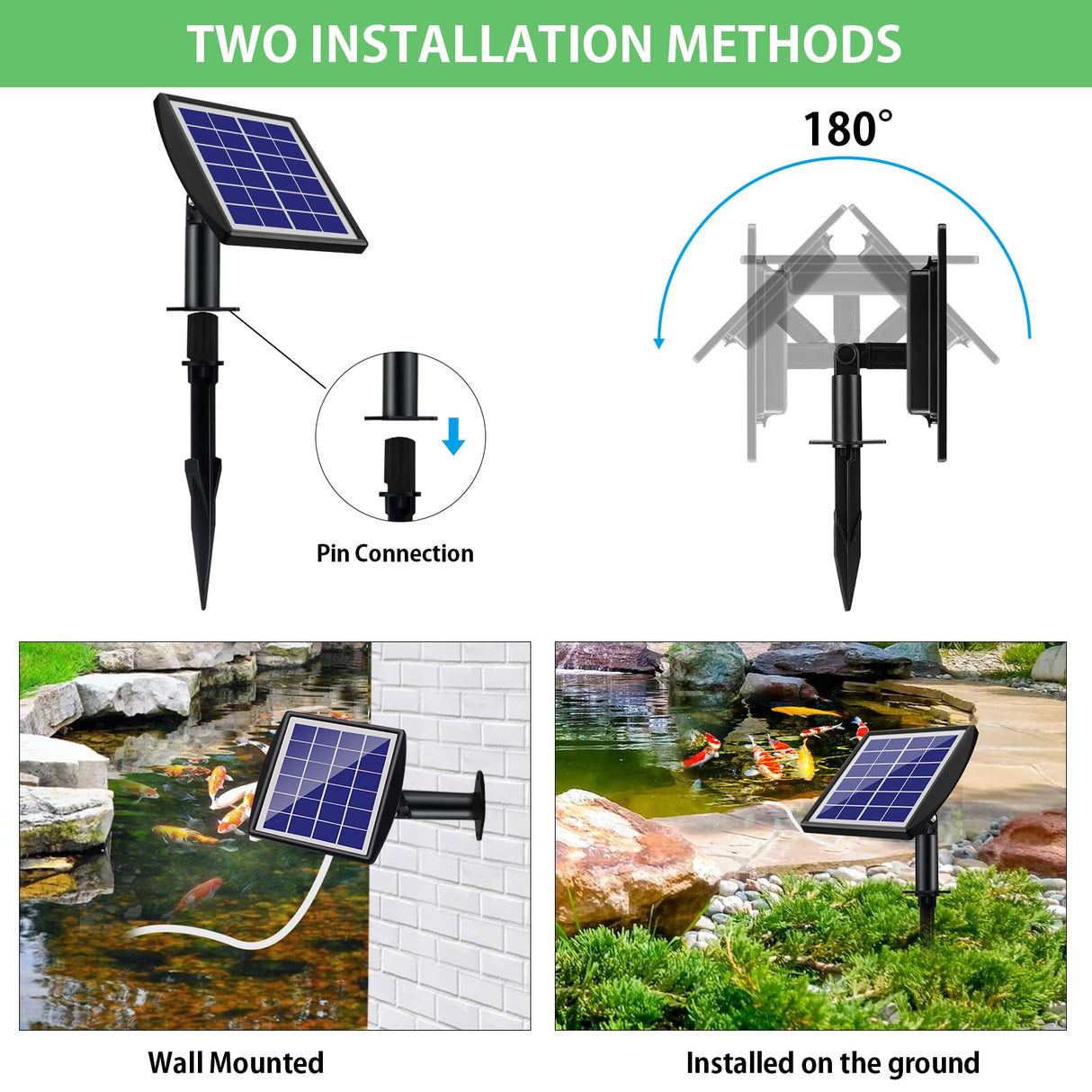ZWJBSGY Solar Pond Aerator, Solar Air Pump Solar Powered Water Pump, 2W & 2200mAh Solar Aerator with 2 Air Bubble Stones,Regulator for Small Fish Ponds, Stock Tank,Aquarium Hydroponics (2 Modes)