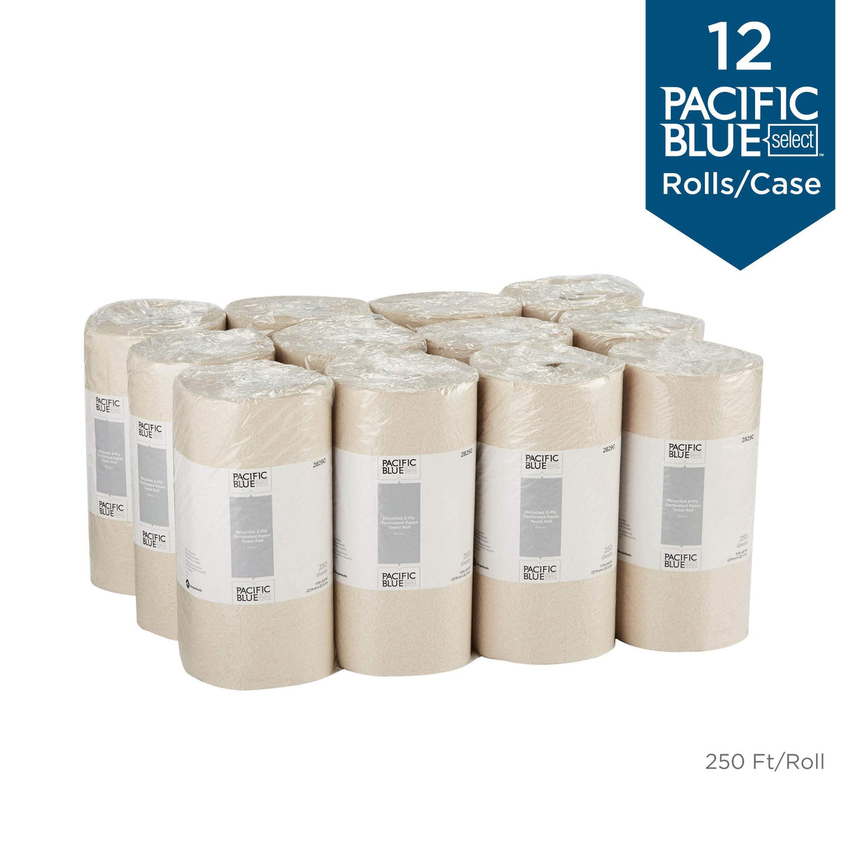 Georgia-Pacific Blue Basic 2-Ply Recycled Perforated Paper Roll Towel (Previously Branded Envision) By GP PRO, Brown, 28290, 250 Sheets Per Roll, 12 Rolls Per Case