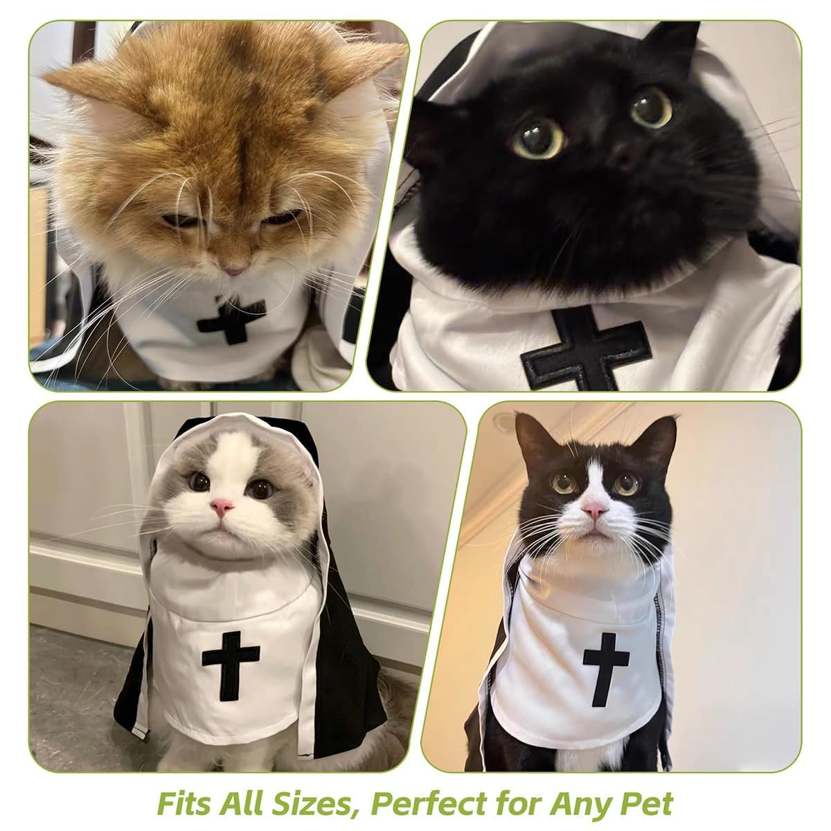 MANON ROSA Cat Costume Nun Dress- Funny Halloween Cloak Outfit for Small Medium Dogs, Cosplay Apparel for Photoshoots Parties Social Media, Adorable Pet Clothing (XL(Rec wt.23-33lbs))