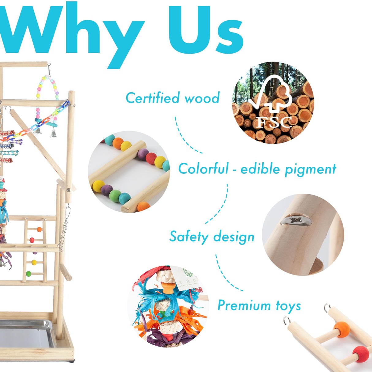 Parrot Playground Large 4 Layers - Small Bird Playground Parakeet Play Stand Bird Gym Parrots playpen Play Playstand Parrot Tree for Cockatiel Lovebirds Conure Cockatoos Finch Budgies