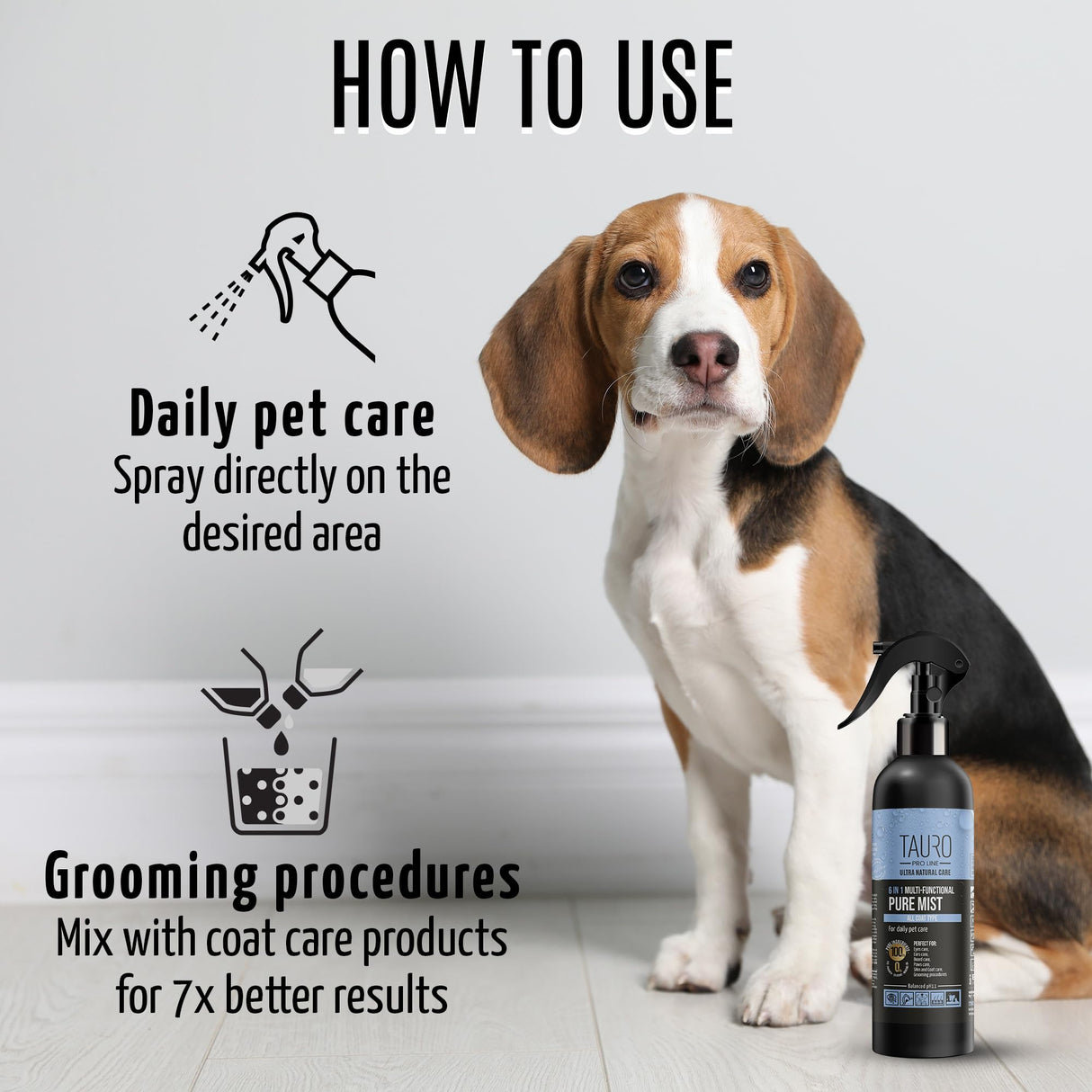 Tauro Pro Line 6in1 Natural Tear Stain Remover for Dogs - Alkaline Water Spray for Eyes, Ears & Coat, Safe for Cat, Puppy & Other Pet (Pure Mist - 8.5 Fl Oz)