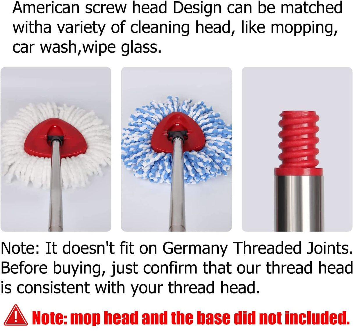 Qulable Spin Mop Replacement Handle - 4-Section 30" to 58" Mop Handle Replacement Stick Compatible with O-Ceda Spin Mop, EasyWring Mop Handle for Floor Cleaning(Mop Head&Base not Include) (2 Pack Red)