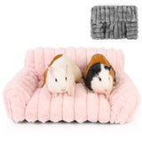 ONEJU Guinea Pig Couch - Fluffy Small Pet Sofa with with Two Removable Washable Covers, Guinea Pig Bed with Stuffed Arms and Back, Super Cozy Corduroy Fleece, Pink and Dark Gray Respectively