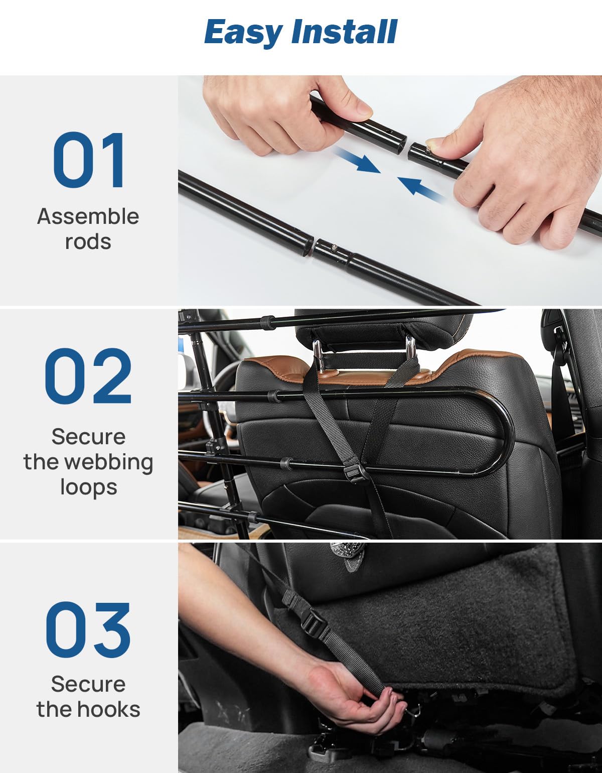 JOYTUTUS Dog Car Barrier, Pet Barrier Follow The Seat Movement 34"- 58" Width Adjustable SUV Dog Barrier for Back Seat, Vehicle Gate Heavy Duty, Ideal for Sedans SUVs Trucks MPVs