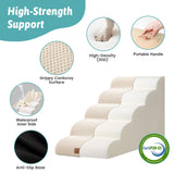 COZY KISS Dog Stairs for Small Dogs 19.7"H, 5-Step Sturdy Foam Dog Steps for Couch, Bed or Sofa, Curved Pet Stairs for Puppy and Older Cat, Doggie Ladder with Washable Cover, 15.7x33x19.7 inch, Beige
