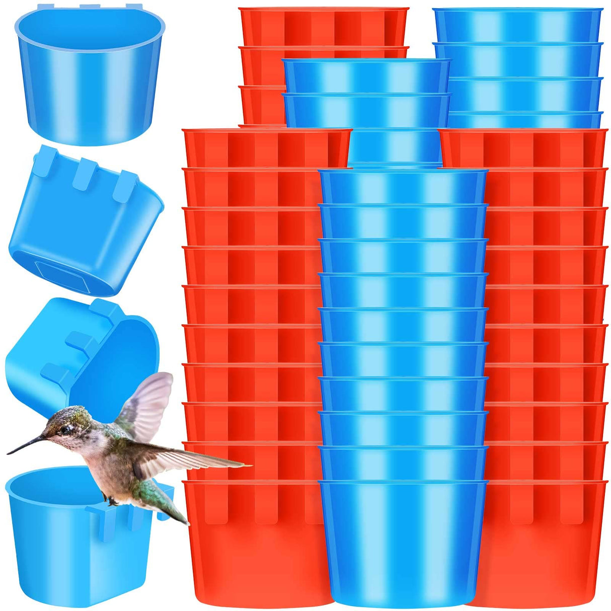 100 Pcs Cage Cups Chicken Feeder Cup 8 oz Hanging Bird Food Water Bowl Coop Bunny Cage Feeding Dish Game Fowl Supply for Poultry Pet Parrot Parakeet Rabbit Parakeet Pigeon(Red, Blue)