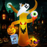 OurWarm 8FT Scary Tree Halloween Inflatables Outdoor Decoration, Blow Up Yard Halloween Decor Inflatable Tree with Ghost, Pumpkin, Tombstone and Eyeball for Garden, Lawn, Halloween Party Decorations