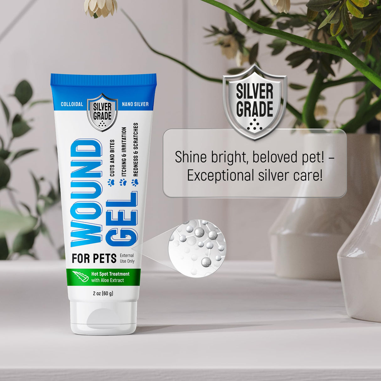 Wound Gel Tube for Pets – Dog Wound Care with Silver & Aloe – Cat & Dog Hot Spot, Scratches, Cuts, Bites Care – Help with Abrasions & Sores in Horses – Safe Breeds – 2 Oz