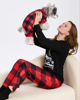 XPUDAC Christmas Matching Dog and Owner Pajamas Set Christmas Pajamas for Women Long Sleeve Sleepwear Long Pants Loungewear Soft Holiday Pjs Set, 3XL Red Black