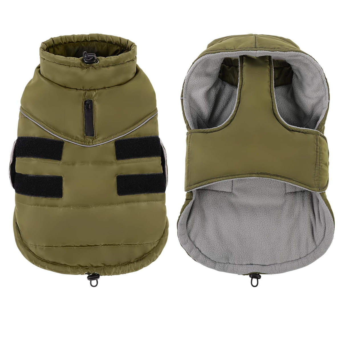 Peferhouse Warm Winter Coat for Large Dogs, Cold Weather Windproof Reflective Jacket With Harness Hole, Thick Vest ArmyGreen L