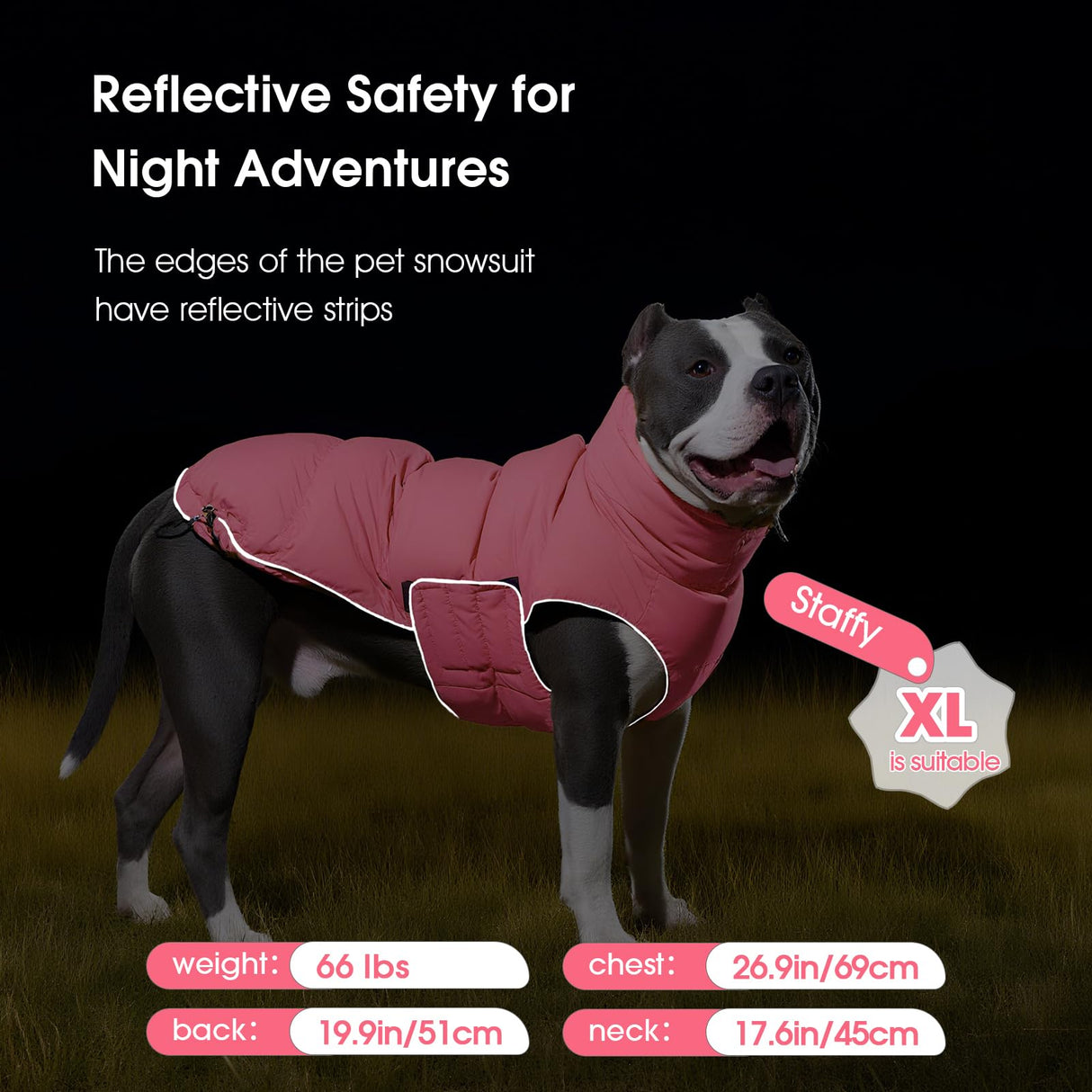 FUAMEY Dog Puffer Jacket for Large Dogs,Dog Cold Weather Coats Winter Dogs Down Jackets Waterproof Pet Snowsuits Warm Puppy Winter Vest Turtleneck Pets Adjustable Jackets Coats Pink L