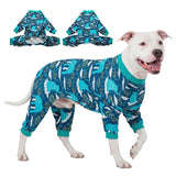 LovinPet Large Dog Clothes, Pet Anxiety Relief, UV Protection, Large Breed Dog Pajamas, Lightweight Stretchy Knit Fabric Onesie, Blue Elephant Print Weimaraner Jammies, Pet PJ's/XXL