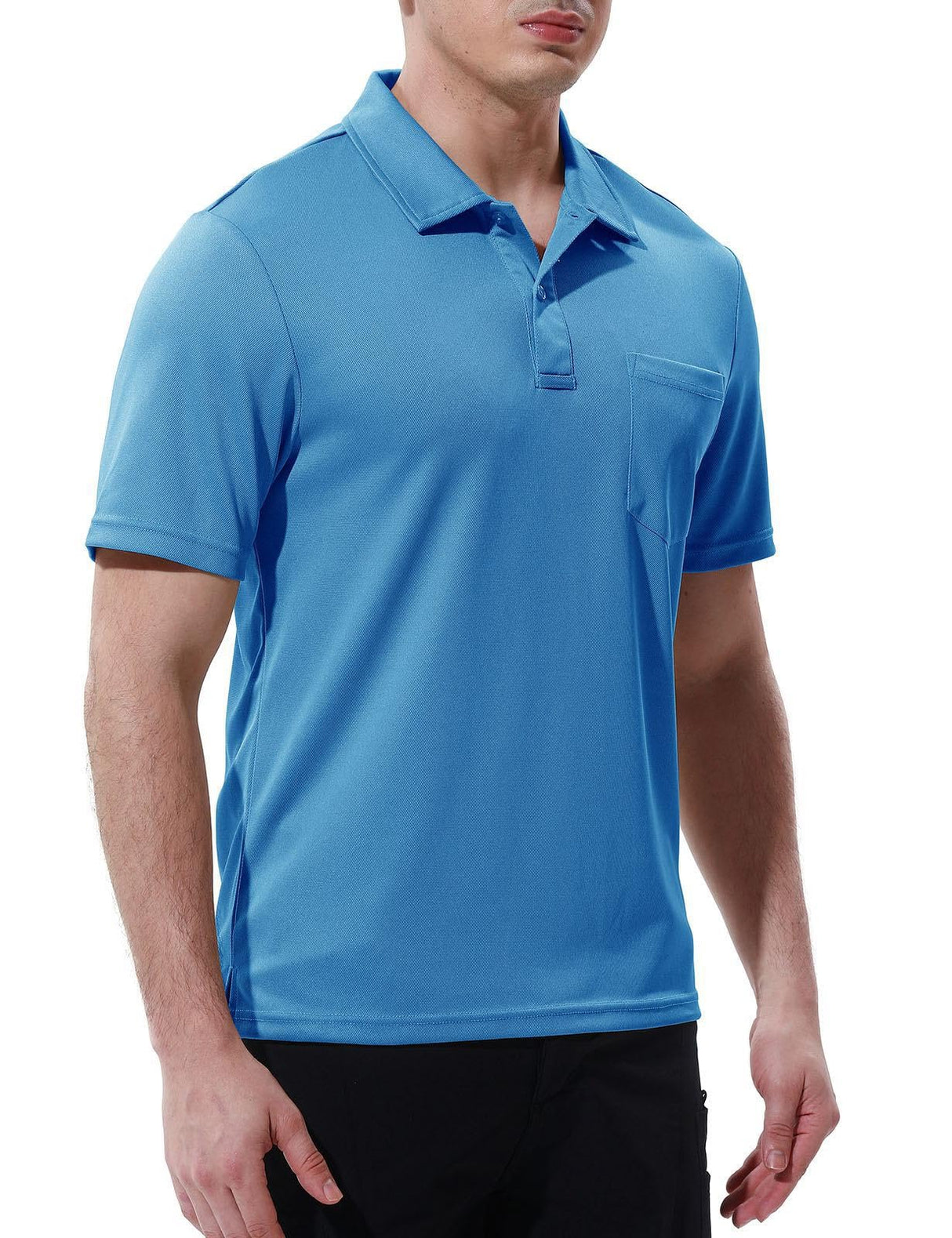 Rdruko Men's Activewear Polo Shirts Short Sleeve Quick Dry Outdoor Golf Sports Shirts with Pocket(Blue, US XL)