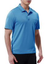 Rdruko Men's Activewear Polo Shirts Short Sleeve Quick Dry Outdoor Golf Sports Shirts with Pocket(Blue, US XL)