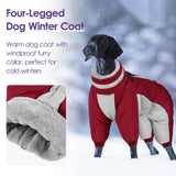 SUNFURA Full Body Dog Coat - Warm Fleece Jacket for Large Dogs, Turtleneck Winter Coats with Harness, Reflective Dog Snowsuit Windproof Puffer Jackets with Legs for Weimaraner, Burgundy XL