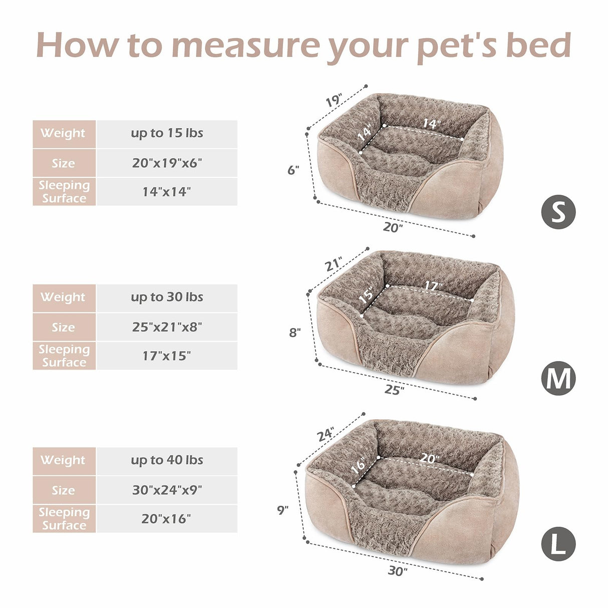 INVENHO Small Dog Bed for Medium to Large Dogs - Rectangle, Orthopedic, Soft, Calming, Durable Pet Cuddler with Anti-Slip Bottom (20"x19"x6")