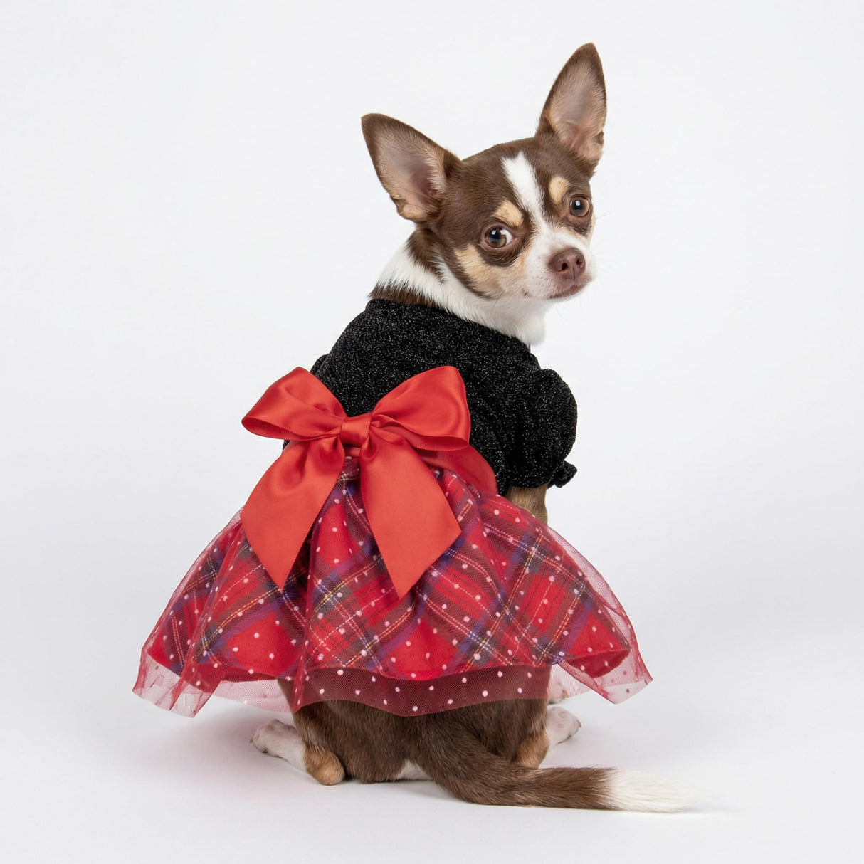 Fitwarm Christmas Puff Sleeve Dog Dress, Elegant Dog Christmas Outfit, Doggy Clothes for Small Dogs Girl, Pet Apparel, Black, Red, Small