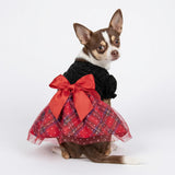 Fitwarm Christmas Puff Sleeve Dog Dress, Elegant Dog Christmas Outfit, Doggy Clothes for Small Dogs Girl, Pet Apparel, Black, Red, Small