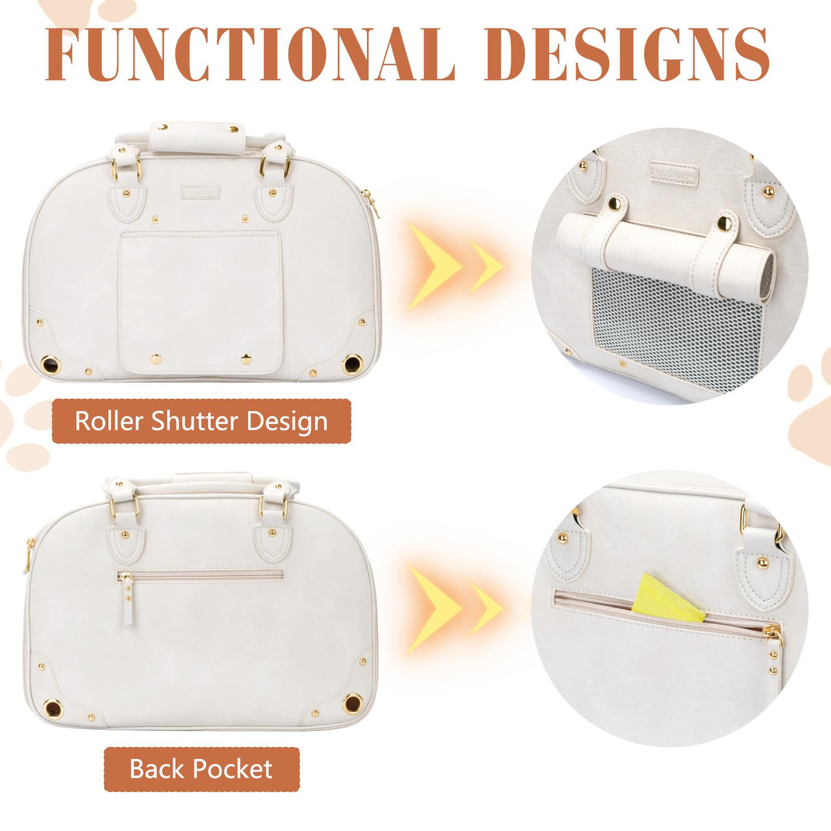 PetsHome Dog Carrier Purse, Pet Carrier, Waterproof Premium Leather Pet Travel Portable Bag for Cat and Small Dog Home & Outdoor Medium Beige