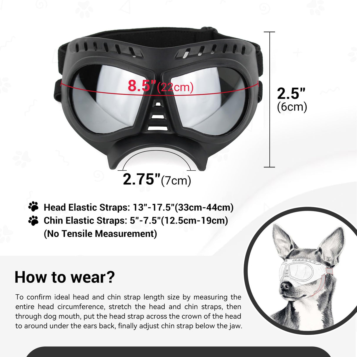 NAMSAN Dog Goggles Small Breed, UV-Protection Doggie Sunglasses for Small to Medium Dogs, Soft Doggy Eye Protection, Anti-Fog Anti-Dust Windproof Snowproof, Adjustable Straps, Lens Silver