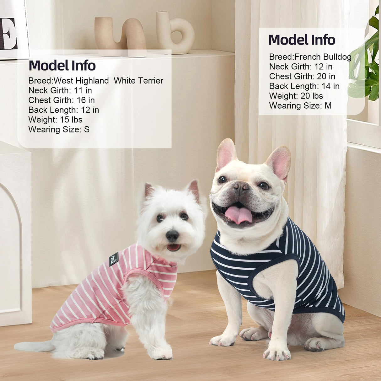 MIHACHI Dog Shirts Cotton Striped T-Shirt, Summer Pet Clothes for Small Dogs, 2-Pack Soft Puppy Apparel Cat Tee, Sleeveless Lightweight, Quick Dry, Breathable,Stretchy, Yellow M