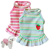 2PCS Charming Striped Dog Dress with Strawberry Patch & Lace Trim, Soft Elastic Cotton Clothes in Pink & Green, Perfect Outfit for Small Dogs, Puppies & Cats(2PCS A,XL)