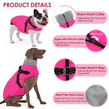 AOFITEE Dog Winter Coat, Waterproof Dog Jacket with Harness Built in, Warm Fleece Dogs Coats for Medium Dogs, Reflective Cozy Thermal Pet Puffer Jacket Snowsuit with Zipper & Furry Collar, Pink M