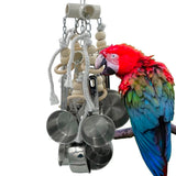 GILYGI Durable Stainless Steel Pots & Wooden Beads Parrot Toys - Pullable 8 Metallic Cups & 8 Natural Dye-Free Rings for Large & Extra Large Parrots Macaws Amazons African Greys Cockatoos Eclectus