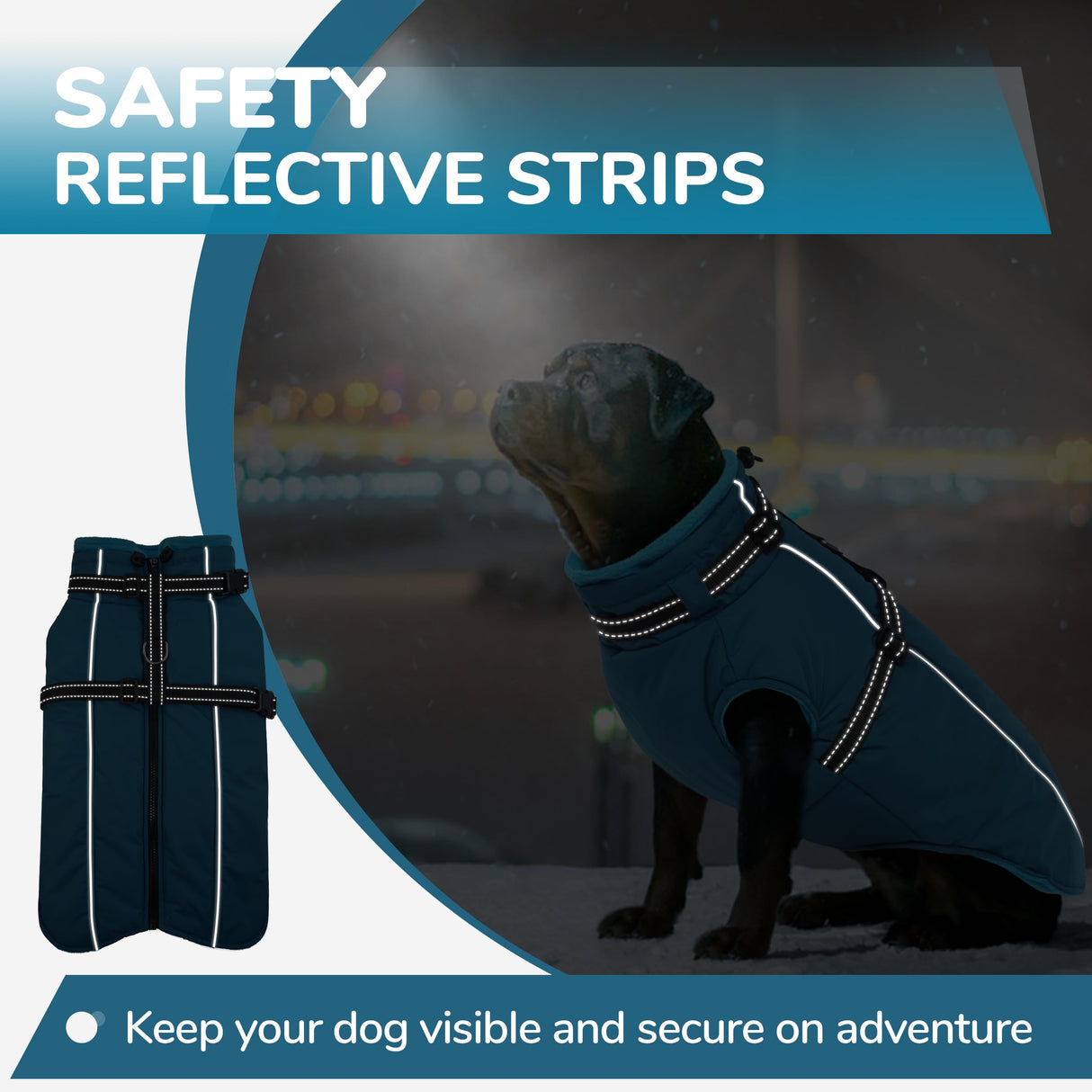 PUMYPOREITY Snow Jacket for Large Dogs Waterproof, Warm Dog Winter Coat with Harness Built in, Fleece Jacket with Back Zipper, Cold Weather Coats for Outdoor, Windproof Pet Snowsuit, Blue, 3XL
