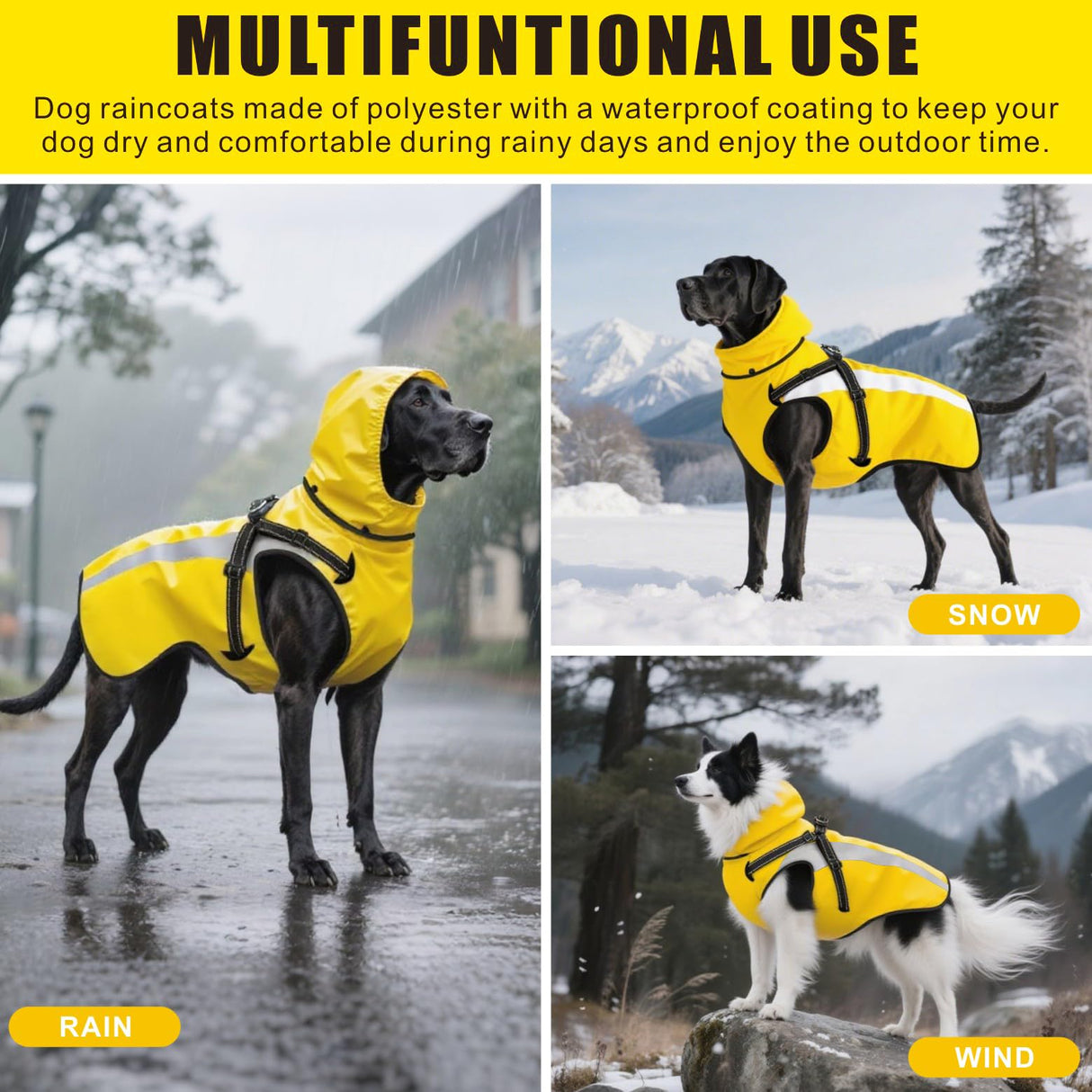 Mosucoirl Dog Raincoat Waterproof Raincoats for Dog Reflective Dogs Rain Jackets with Hood Hoodie Pet Rain Poncho Coat for Small Medium Large Dogs Puppies S-XXL (Yellow, M)