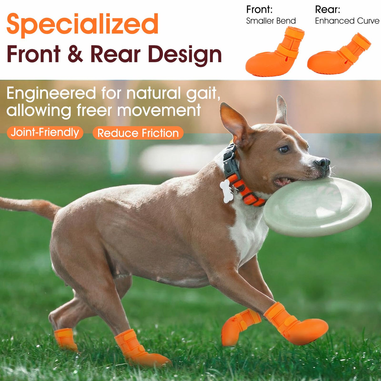 IKIPUKO Waterproof Dog Boots, Rain Shoes for Small Medium Large Dogs, Non-Slip Dog Shoes with Differentiated Front & Rear Design, Paw Protectors for Rain Snow Mud Hot Pavement, Orange 3XL