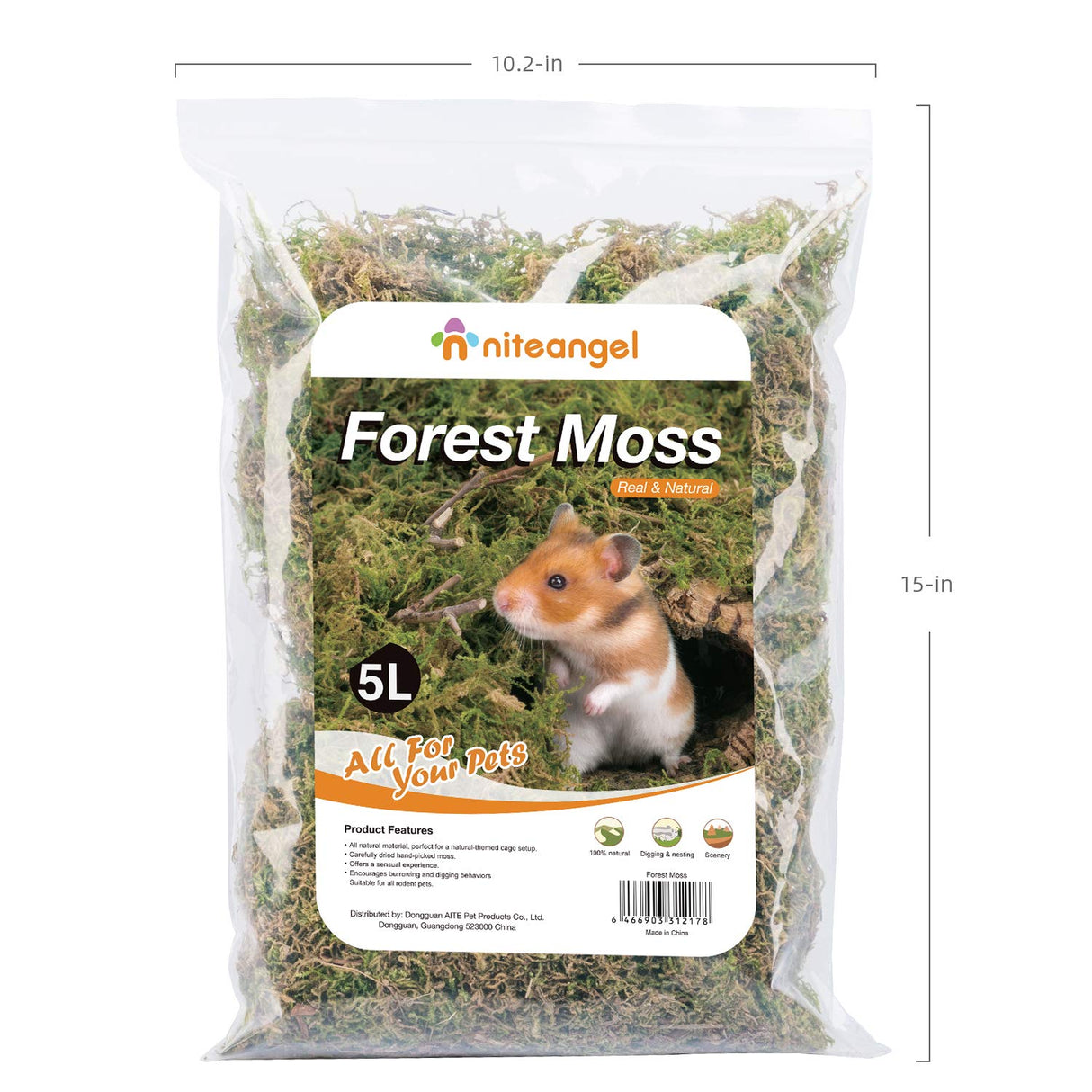 Niteangel 5L Forest Moss Soft Natural Moss Bedding Nesting for Dwarf Syrian Hamsters, Gerbils, mices, Degus or Other Small Animal