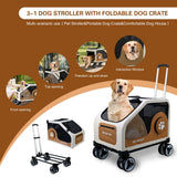 IronHaul 3-1 Dog Stroller for Medium Dogs,Collapsible Soft Dog Travel Crate with Metal Frame for Car Travel,Pet Stroller with Removable Carrier for Pets Up to70LBS(Orange)