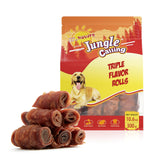 Jungle Calling Triple Flavor Rolls Dog Treats, Made with Real Chicken Duck Beef Meat, Rawhide Free Dogs Snacks,Healthy, Easily Digestible, and High Protein Treat, 10.6 oz