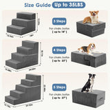 DUMOS Dog Stairs for Medium Dogs, 5-Steps Non-Slip Balanced Extra Wide Indoor Foldable Dog Steps with Density Foam & Washable Cover, Cat Puppy Old Pet Stairs for High Bed, Couch, Sofa - Grey, 27" H