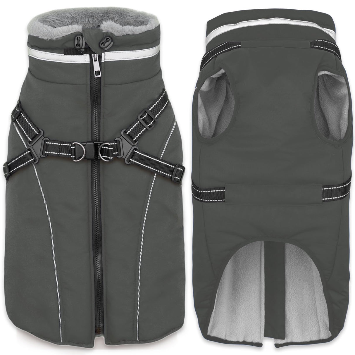 Fragralley Dog Coat with Harness Built in, Waterproof Windproof Reflective Warm Puffer Jacket, Fleece Lined Vest Winter Parka for Small, Medium, Large Dogs