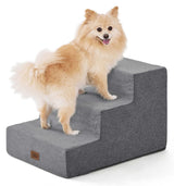 Dog Stairs for Small Dog Steps for Bed Ramps Stairs Extra Wide Steps for Bed Foam Stairs for Couch Sofa 35D Strong Support Pet Stairs Non-Slip Bottom Pet Steps to Get on Bed, Grey, 3 Steps