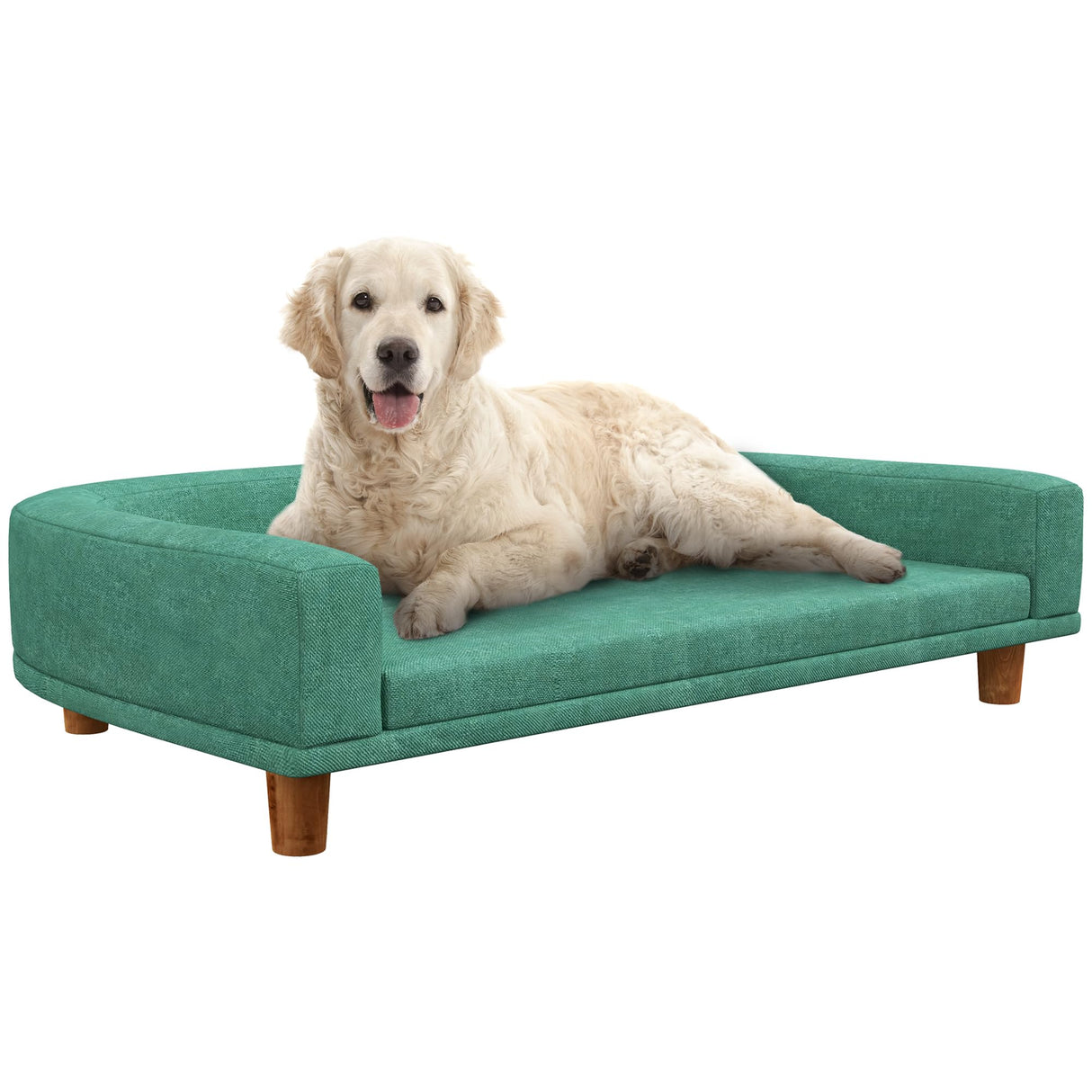 PawHut Dog Sofa Couch, Pet Bed with Comfortable Luxury Cushion, Washable Cover, Wooden Legs, Anti-Slip Mat for Large Dogs, Cats, Kittens, Green