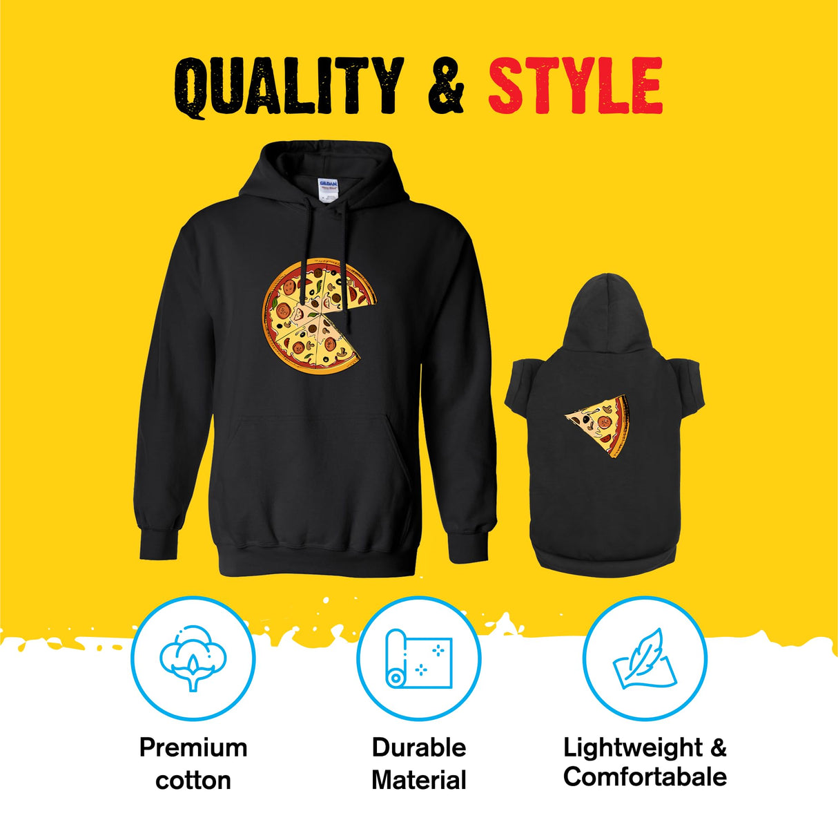 APPARELYN Matching Hoodies for Dogs and Humans Pizza Pie Pizza Slice Pet & Owner Sweaters - Soft Dog Sweatshirt Set Charcoal