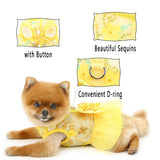 PAIDEFUL Dog Dress,Luxury Bow Princess Tutu Dresses for Girl Dogs Cute Fashion Mesh Pet Skirt with Sequins Flower Cat Puppy Clothes Wedding Party Outfits Chihuahua Apparel Button up D-Ring,Yellow,XL